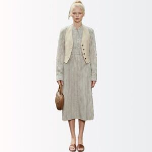 Michael Kors Collection $1795 Runway "Pajama Stripe" Linen Shirt Dress S 4-6